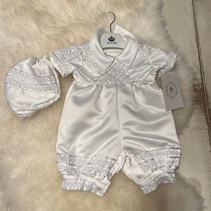 Baby boy silk baptism romper